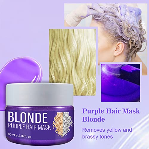 Mascarilla de Pelo Morado, Mascarilla Intensiva Violeta Matizadora, Mascarilla de Pelo Morado, Adiós al Amarillo, Tratamiento Capilar para Neutralizar Tonos Amarillos (60 ml)