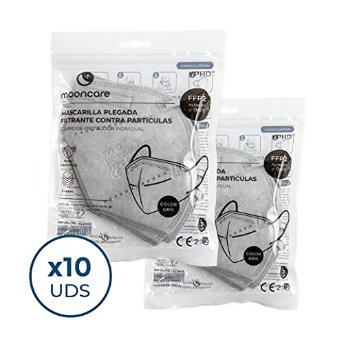 Mascarilla FFP2 De Protección Respiratoria Autofiltrante, [Oreja], Mascarilla Certificada/Homologada [No Reutilizable], Eficacia Filtración > 94%, EN149:2001+A1:2009, No Grafeno (10 Unidades Grises)