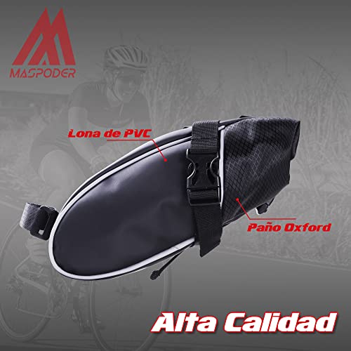 MASPODER Bolsa Sillin Bicicleta, Gran Capacidad Máxima 2,3L Impermeable Profesional Bolsa Herramientas, Ciclismo Accesorios para MTB Bici Carretera Montaña (Pro 01 Negro)