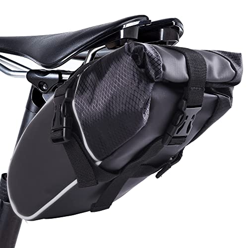 MASPODER Bolsa Sillin Bicicleta, Gran Capacidad Máxima 2,3L Impermeable Profesional Bolsa Herramientas, Ciclismo Accesorios para MTB Bici Carretera Montaña (Pro 01 Negro)