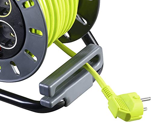 Masterplug Pro-XT Enrollacable 25m, Alargador 4 Eschufes Schuko, Extension Electico 3000w, Gris / Verde