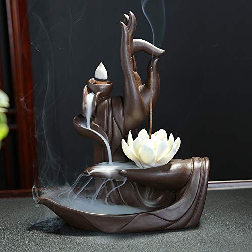 Mayco Bell Zen Lotus - Quemador de incienso con 10 piezas de cono de incienso de reflujo de cerámica, quemador de cono de incienso para el hogar (gris oscuro)
