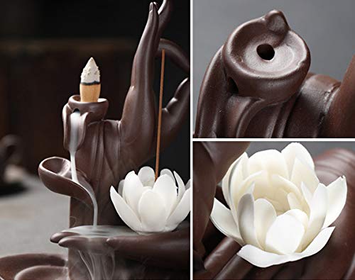 Mayco Bell Zen Lotus - Quemador de incienso con 10 piezas de cono de incienso de reflujo de cerámica, quemador de cono de incienso para el hogar (gris oscuro)