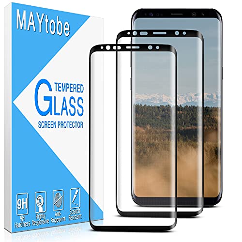 MAYtobe [2 piezas] Vidrio templado para Samsung Galaxy S8, Película protectora de pantalla [Borde curvo 3D] [Antiarañazos] [Sin burbujas] [Dureza 9H] [Sin huellas dactilares] [HD Clear]