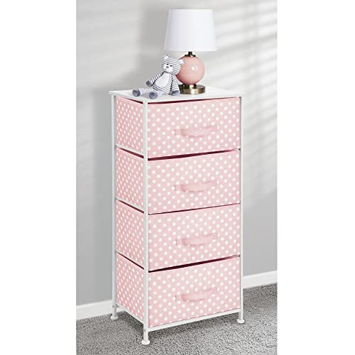 mDesign Cómoda de tela con 4 cajones – Práctico mueble auxiliar de almacenaje para las habitaciones infantiles, los dormitorios, etc. – Preciosa cajonera con cajones de tela – rosa/blanco