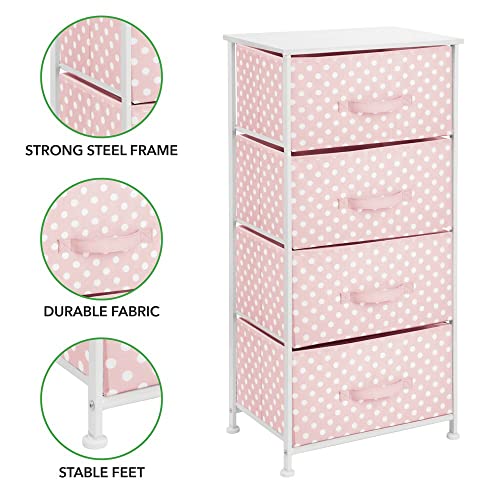 mDesign Cómoda de tela con 4 cajones – Práctico mueble auxiliar de almacenaje para las habitaciones infantiles, los dormitorios, etc. – Preciosa cajonera con cajones de tela – rosa/blanco
