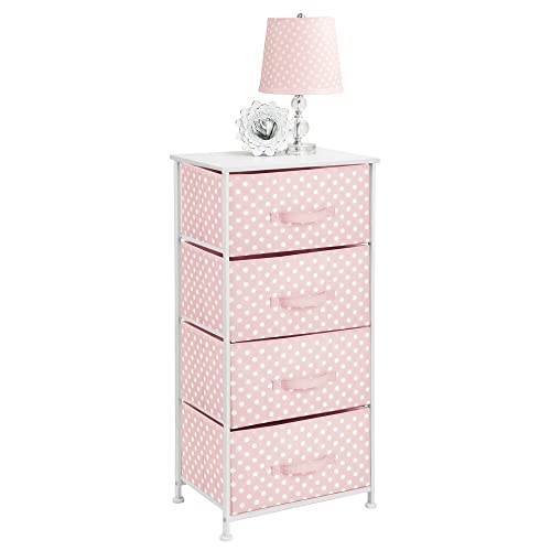 mDesign Cómoda de tela con 4 cajones – Práctico mueble auxiliar de almacenaje para las habitaciones infantiles, los dormitorios, etc. – Preciosa cajonera con cajones de tela – rosa/blanco