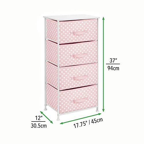 mDesign Cómoda de tela con 4 cajones – Práctico mueble auxiliar de almacenaje para las habitaciones infantiles, los dormitorios, etc. – Preciosa cajonera con cajones de tela – rosa/blanco