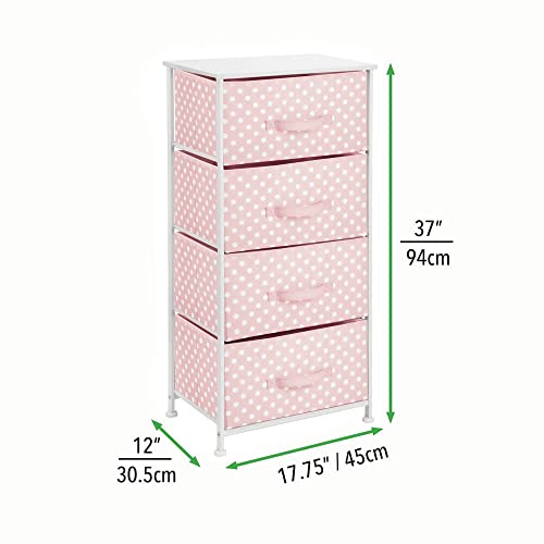 mDesign Cómoda de tela con 4 cajones – Práctico mueble auxiliar de almacenaje para las habitaciones infantiles, los dormitorios, etc. – Preciosa cajonera con cajones de tela – rosa/blanco