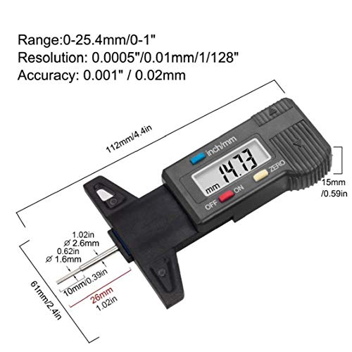 Medición de profundidad digital de la profundidad del neumático pie de rey medidores de espesor de neumáticos con pantalla LCD de Coches Negro
