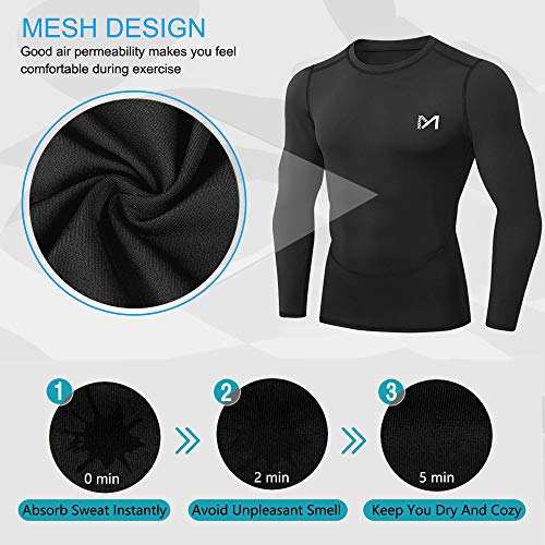 MEETYOO Camiseta Compresion Hombre, Ropa Deportiva Manga Larga Base Layers para Running Gym Ciclismo