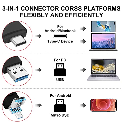 Memoria USB Pendrive 32gb 3.0, Pendrive USB C 32gb 3 en 1 Tipo C/Micro/USB 3.0 Memoria Flash 32 GB para Smartphones Android, Windows, Android, PC, Tabletas, Almacenamiento de Datos Externo etc (Negro)