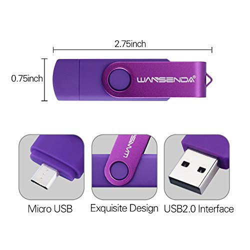 Memoria USB Pendrive 32GB 64GB 128GB Wansenda S100 OTG USB 2.0 para Dispositivos Android, PC/Tableta/Mac (32GB, Morado)