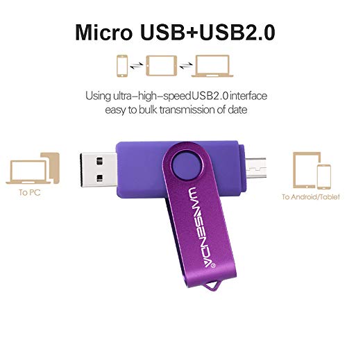 Memoria USB Pendrive 32GB 64GB 128GB Wansenda S100 OTG USB 2.0 para Dispositivos Android, PC/Tableta/Mac (32GB, Morado)