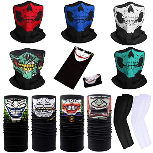 mengger 10Pcs Elastica Pañuelo Cabeza Verano Bandana multifunción Bufanda Deportiva Bragas de Cabeza Turbante Cuello Calavera Moto Bufandas para Hombre Mujer con 2 Pares Guantes de protección Solar