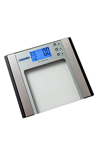 Mesko MS 8146 Báscula de Baño Digital, Análisis Corporal, Grasa Corporal, Peso Óseo, Peso del Agua en el Cuerpo, Peso Muscular, IMC, Vidrio Templado y Acero Inoxidable, hasta 180Kg, gris