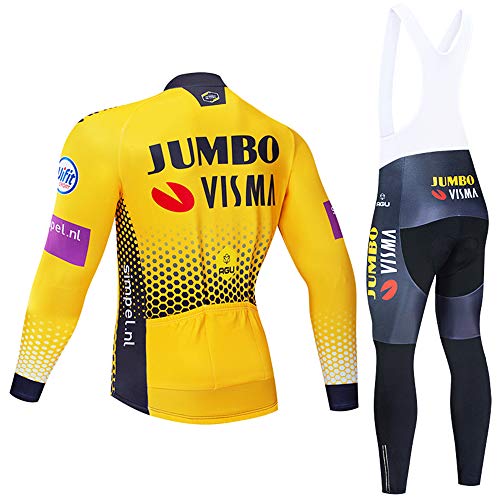 METAAN Trajes de Ciclismo para Hombre de Manga Larga, Jersey de Ciclismo de Lana térmica de Invierno y Pantalones con Peto para el Equipo Profesional