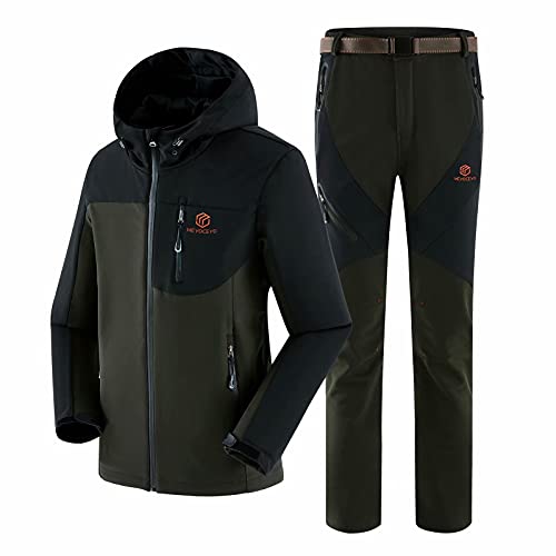 MEYOCEYO Chaqueta Montaña Hombre Invierno Pantalones Softshell Transpirables Chaqueta Trekking Pantalones Senderismo Conjunto Armee-Grün+Armee-Grün 3XL