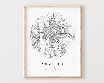 MG global Impresión de mapa de Sevilla, mapa de Sevilla, arte de la ciudad, mapa de Sevilla, mapa de carretera de Sevilla, decoración de mapa de calle, regalo de oficina, L227v4- 16x24 inches Poster