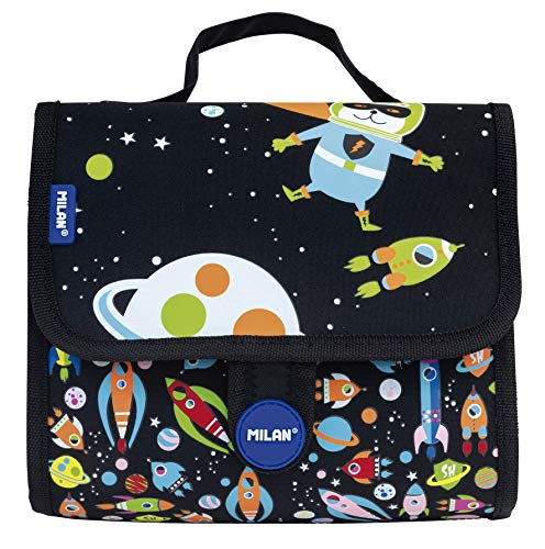 MILAN Maletín 2 Estuches Con Contenido Super Heroes Space Azul Mochila infantil, 22 cm, Azul