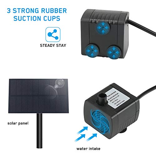 Mini bomba de fuente de panel accionado solar, 1,5 W, 160 l/h, kit de bomba de agua sumergible solar con 4 rociadores diferentes, para jardín al aire libre, estanque pequeño, piscina, pájaros