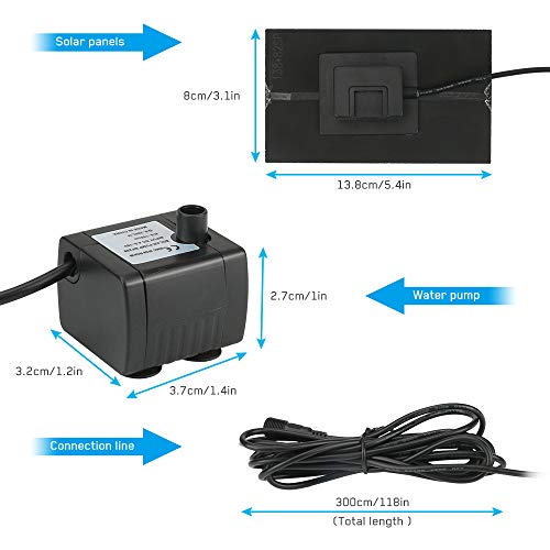 Mini bomba de fuente de panel accionado solar, 1,5 W, 160 l/h, kit de bomba de agua sumergible solar con 4 rociadores diferentes, para jardín al aire libre, estanque pequeño, piscina, pájaros