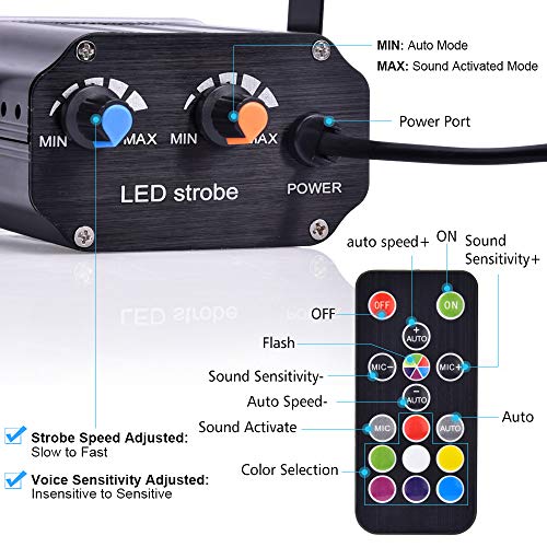 Mini Luz Estroboscópica del LED, Hisome Activación por Sonido y Luz de Control de Velocidad de Destello Luz con 48 Brillante Iluminación del Escenario de Leds para Fiestas de Baile Cumpleaños DJ Bar