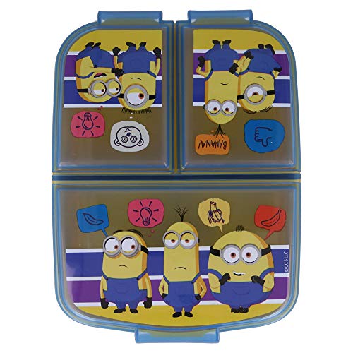MINIONS 2 | Sandwichera con 3 compartimentos para niños - lonchera infantil - Porta merienda - Fiambrera decorada