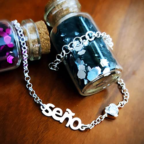 Minoplata Pulsera de Plata de ley con corazón Circonita para la seño preciosa para regalos de profesoras y maestras de infantil, primaria. Será un recuerdo para siempre