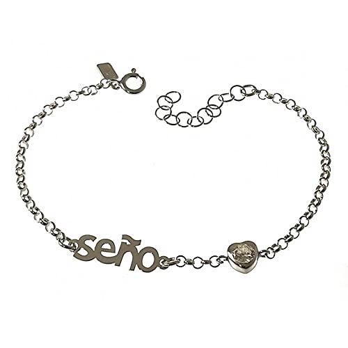 Minoplata Pulsera de Plata de ley con corazón Circonita para la seño preciosa para regalos de profesoras y maestras de infantil, primaria. Será un recuerdo para siempre