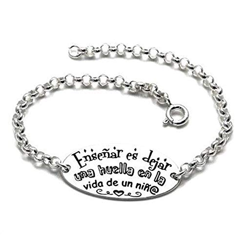 Minoplata Pulsera para maestras de Plata de Ley 925 con Mensaje Grabado Enseñar es Dejar Huella Ideal si Quieres hacerle Fin de Curso