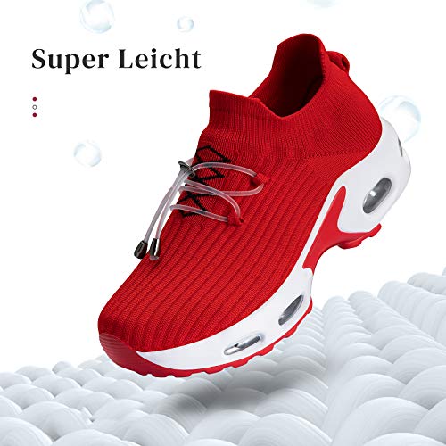 Mishansha Zapatillas Mujer Deporte Gimnasio Zapatos Mesh Ligero Bambas para Andar Correr Casual Sneakers Rojo A N, Gr.36 EU