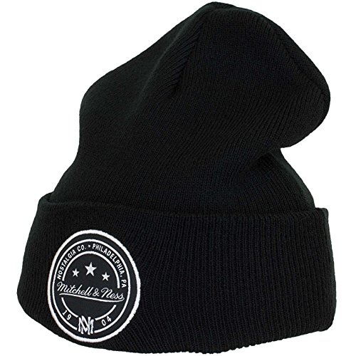 Mitchell and Ness - Gorro de punto con parche M&N, color negro