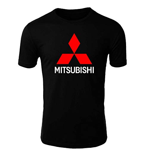 Mitsubishi Logo Camiseta Hombre Coche Clipart Car Auto tee Top Negro Blanco Mangas Cortas Presente (L, Black)