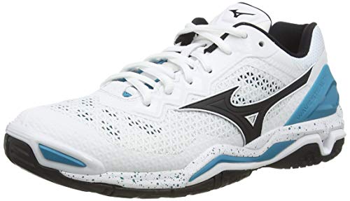 Mizuno Wave Stealth V, Zapatillas Deportivas para Interior Unisex Adulto, Blanco (Wht/Black/Enamel Blue 85), 46.5 EU