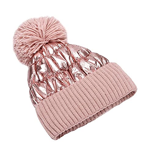 MLEHN Gorro de Punto de Invierno para Mujer con Gorro de Punto de Piel sintética para niña Gorros de otoño Gorros más cálidos Gorro Informal para Mujer Sombreros de Invierno para Mujer (22 * 30 CM)