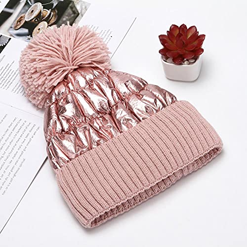 MLEHN Gorro de Punto de Invierno para Mujer con Gorro de Punto de Piel sintética para niña Gorros de otoño Gorros más cálidos Gorro Informal para Mujer Sombreros de Invierno para Mujer (22 * 30 CM)