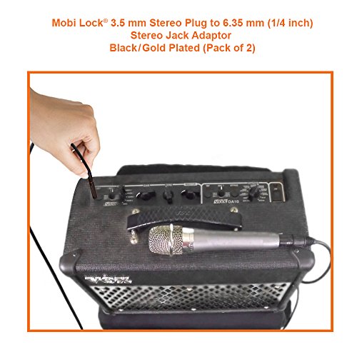 Mobi Lock Adaptador Estéreo de Macho a Hembra con Base Dorada de 3,5 mm (1/8 Pulgadas) a 6,3mm (1/4 Pulgadas) y Audio Conector (Set de 2)