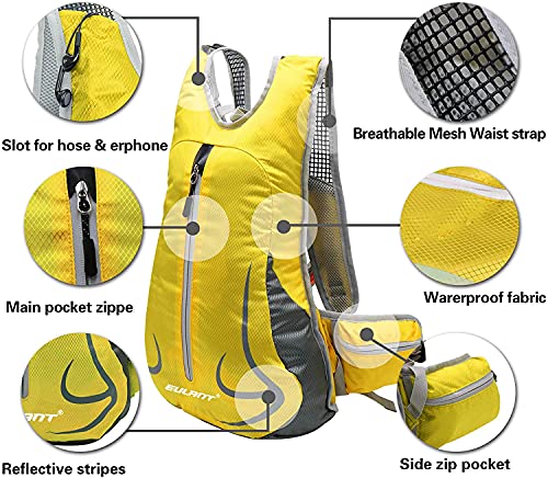 Mochila Ciclismo Impermeable Mujer 14L Bicicleta Bolso Ligero Ciclismo Accesorios Mochilas MTB Hombre Para Esqui Senderismo Trekking Viaje Correr Caminar Camping Trotar Corriendo Deporte,Amarillo