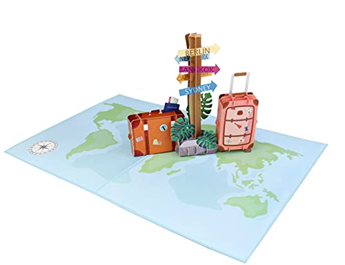 MOKIO® Cupón de Viaje Pop-Up – Tarjeta regalo 3D para vacaciones, cumpleaños o despedida – Regalo de dinero de vacaciones, Tarjeta de regalo de viaje, Cupón de vacaciones