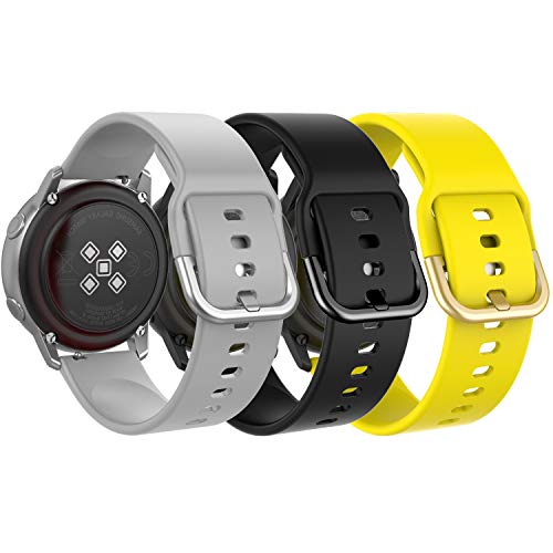 MoKo Correa Compatible con Samsung Galaxy Watch 4/4 Classic/Galaxy Watch 3 41mm/Watch 42mm/Galaxy Watch Active 1/2/Vivoactive 3, [3PZS] 20mm Pulsera de Repuesto de Silicona - Gris/Negro/Amarillo