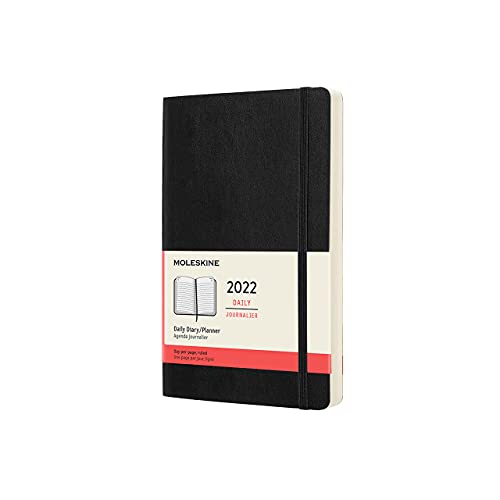 Moleskine - Agenda Diaria 2022 de 12 Meses con Tapa Blanda y Cierre Elástico, Tamaño Grande de 13 x 21 cm, Color Negro, 400 Páginas