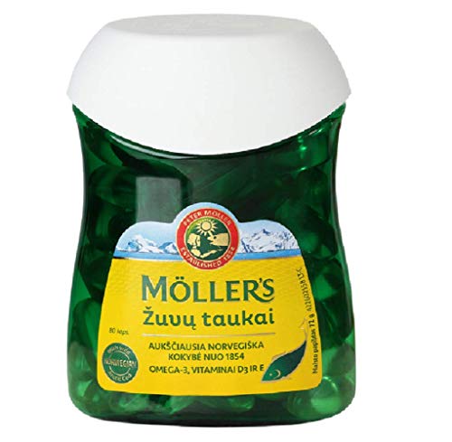 Moller's Aceite de hígado de pescado y bacalao 80 cápsulas de Omega 3, hecho en Noruega