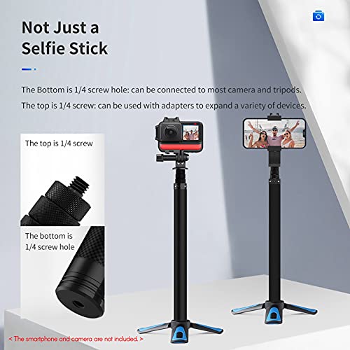 Montloxs TE-MNP-117 1.16m / 3.8ft Fibra de Carbono Selfie Stick Poste de extensión Ajustable con reemplazo de Tornillo de 1/4 de Pulgada para Insta 360 One X/One X2 / One R Cámara panorámica Cámara