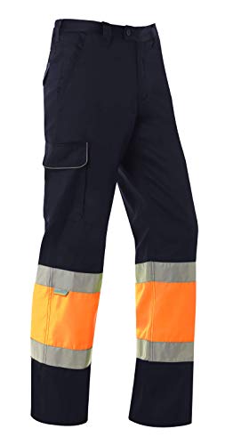 MONZA OBREROL Pantalón De Trabajo Reflectante Largo Combinado de Hombre Alta Visibilidad de Invierno Profesional. Azul Naranja Talla 44-46. Ref: 4767