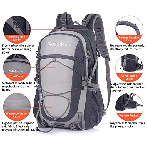 Mooedcoe 40L Mochila Senderismo Montaña Trekking Macutos de Viaje Acampada Marcha (Gris)