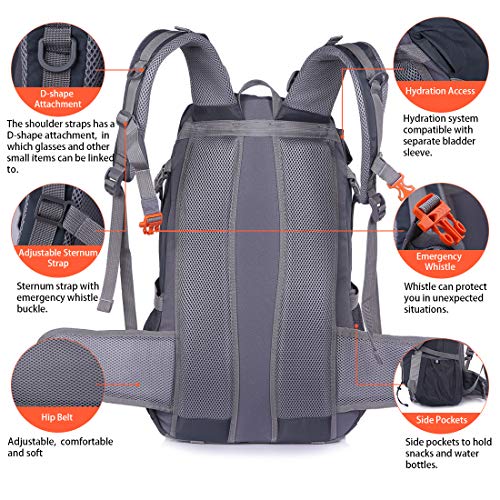 Mooedcoe 40L Mochila Senderismo Montaña Trekking Macutos de Viaje Acampada Marcha (Gris)