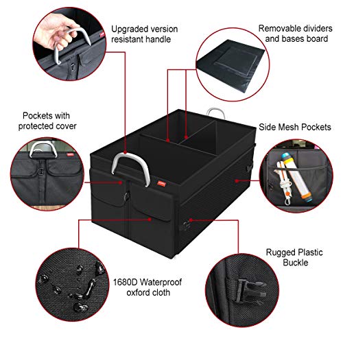 MORROLS Organizador Maletero Coche Caja, Plegable Impermeable Bolsa Maletero Coche Organizador Coche con Mango de Metal, 3 Compartimentos, (Negro)