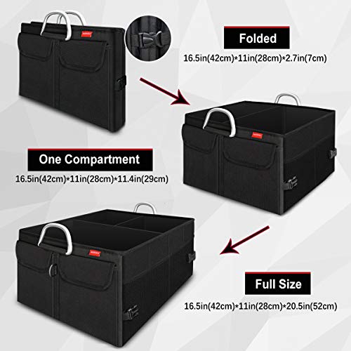 MORROLS Organizador Maletero Coche Caja, Plegable Impermeable Bolsa Maletero Coche Organizador Coche con Mango de Metal, 3 Compartimentos, (Negro)