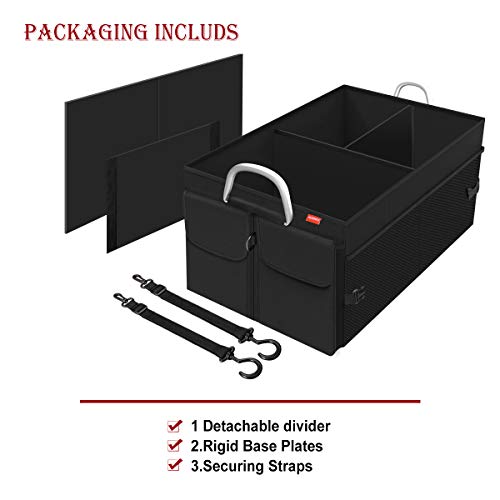 MORROLS Organizador Maletero Coche Caja, Plegable Impermeable Bolsa Maletero Coche Organizador Coche con Mango de Metal, 3 Compartimentos, (Negro)